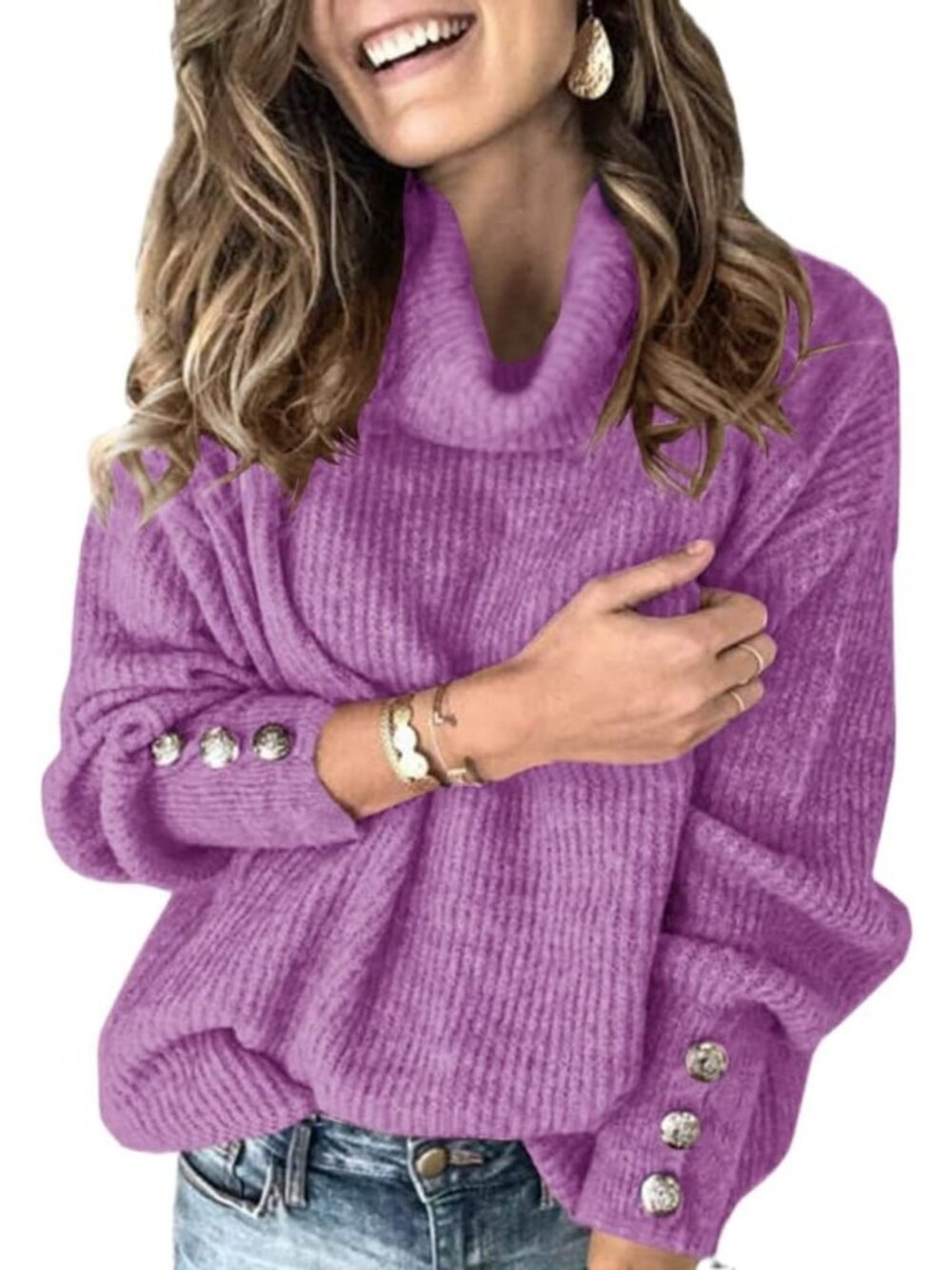 Cozy Oversized Turtleneck Chunky Pullover Sweater - Slouchy Knit for Winter